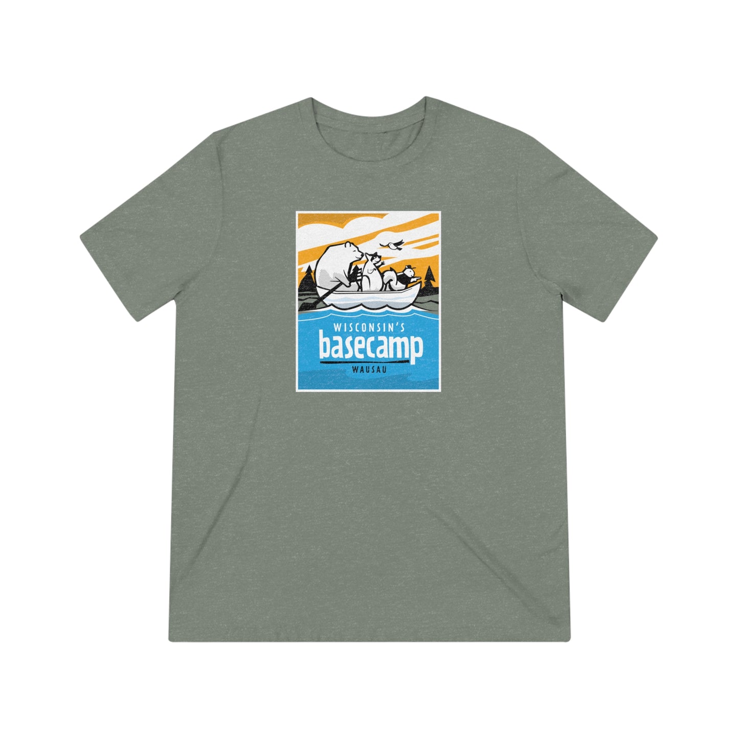 Unisex Triblend Tee - Wisconsin Basecamp Animals Paddling Down Wisconsin River