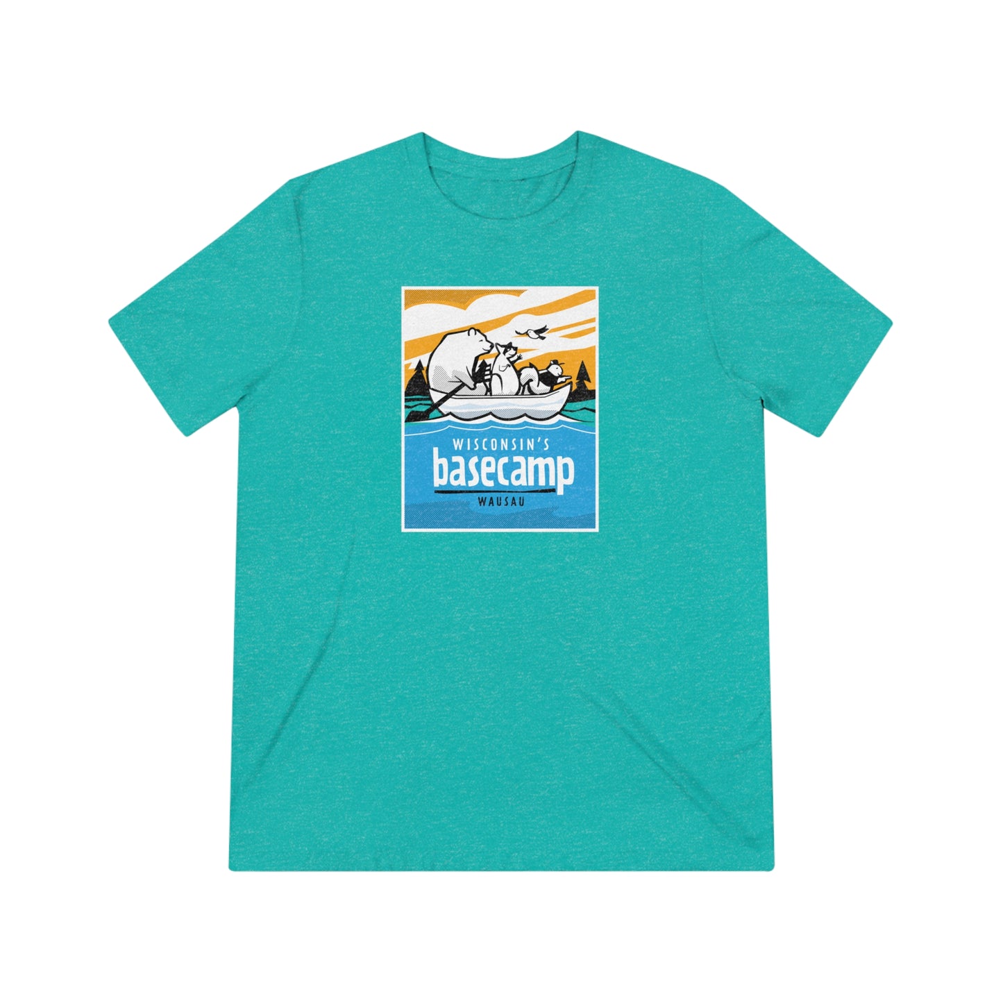 Unisex Triblend Tee - Wisconsin Basecamp Animals Paddling Down Wisconsin River