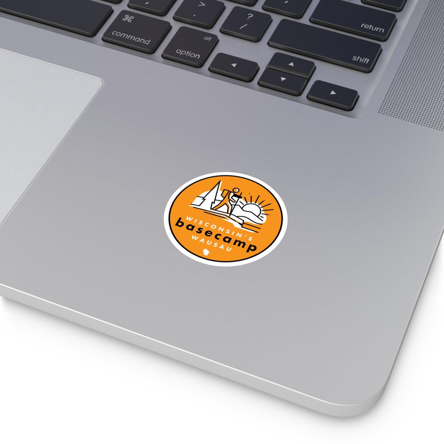 Round Stickers Wisconsin Basecamp Hiking Adventure