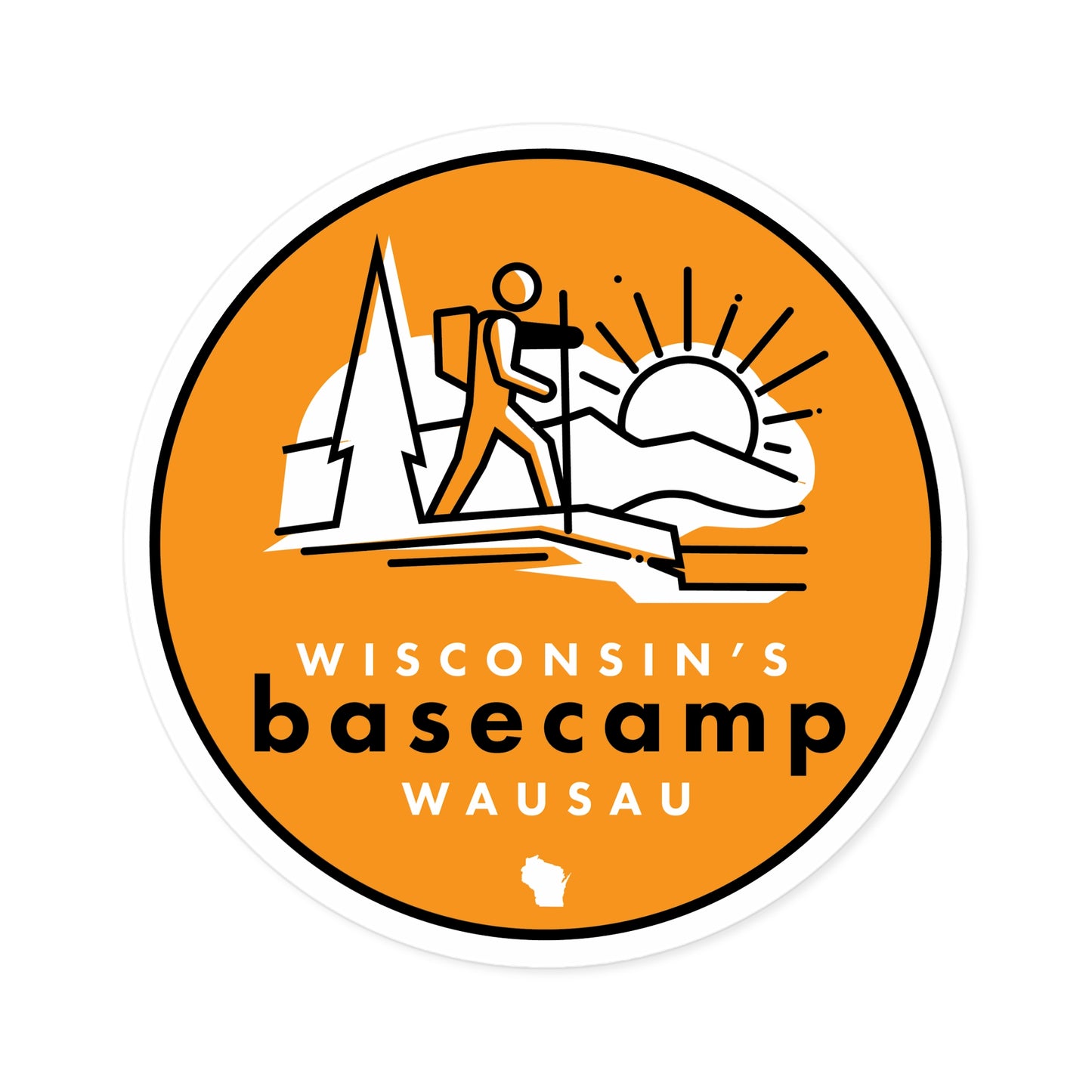 Round Stickers Wisconsin Basecamp Hiking Adventure