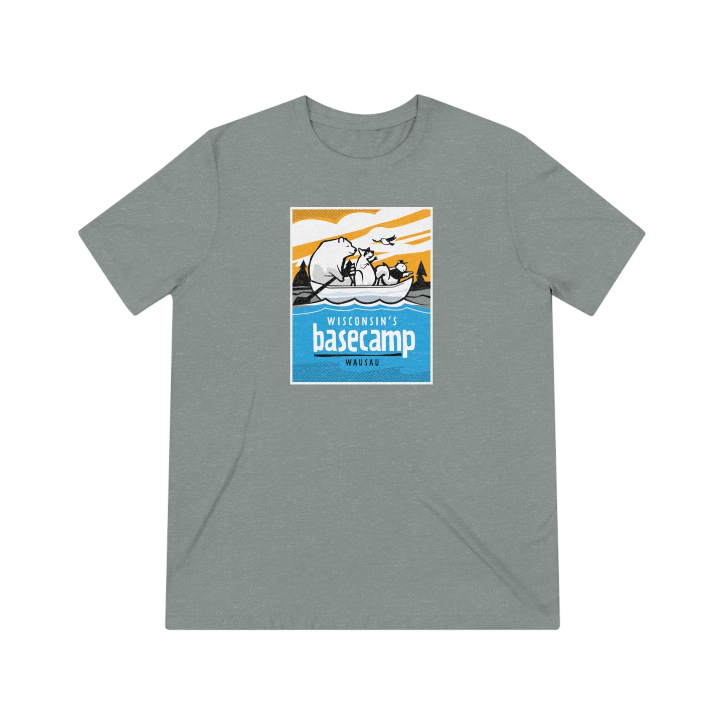 Unisex Triblend Tee - Wisconsin Basecamp Animals Paddling Down Wisconsin River