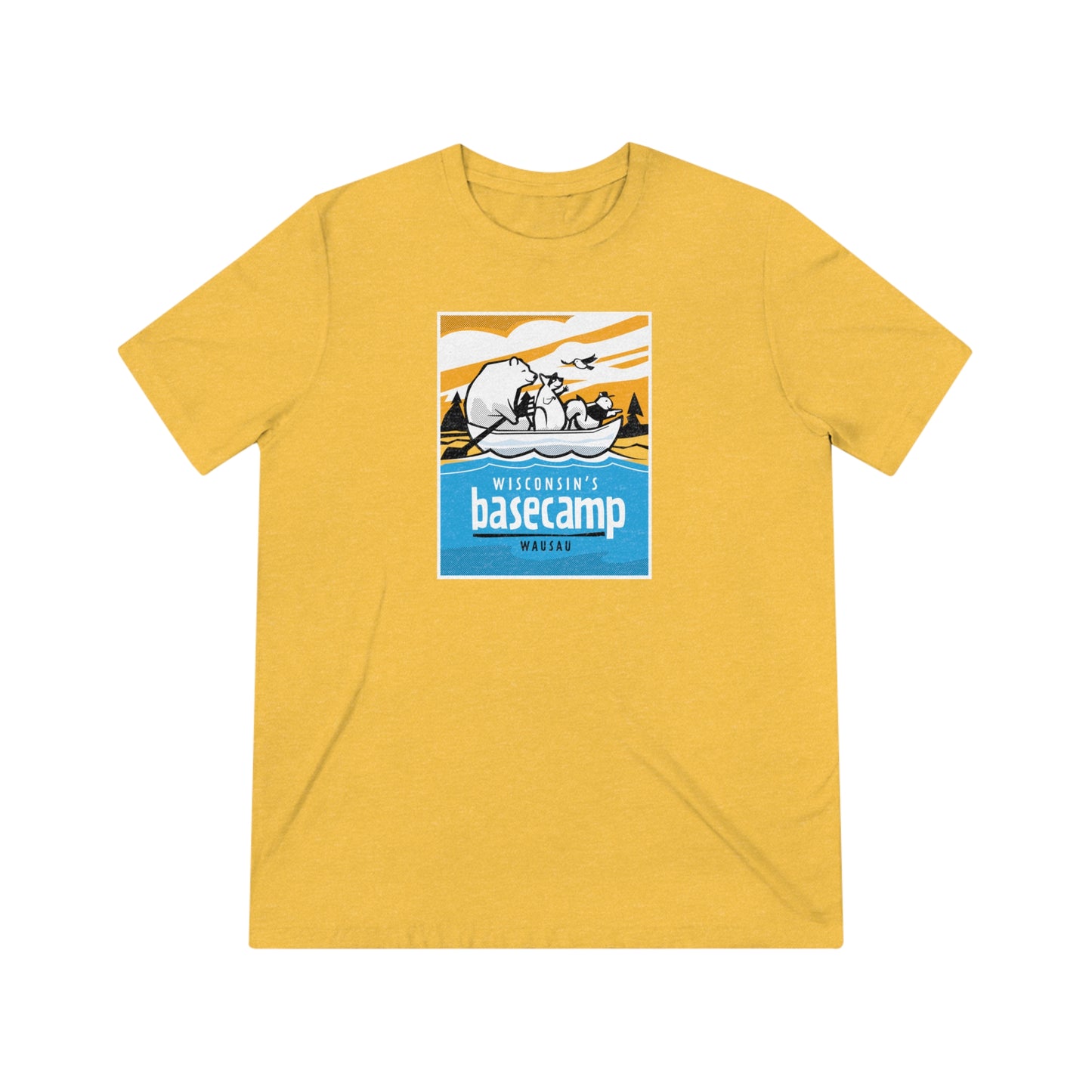 Unisex Triblend Tee - Wisconsin Basecamp Animals Paddling Down Wisconsin River