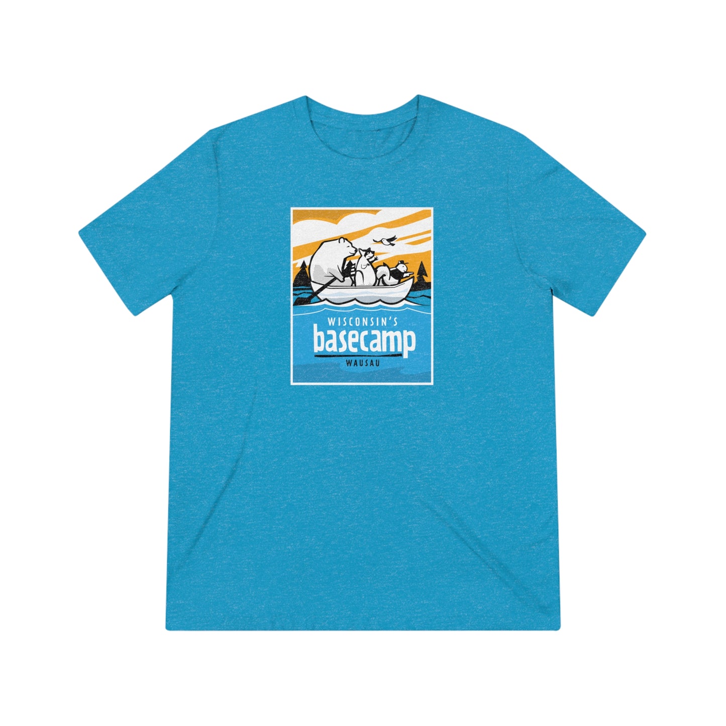 Unisex Triblend Tee - Wisconsin Basecamp Animals Paddling Down Wisconsin River