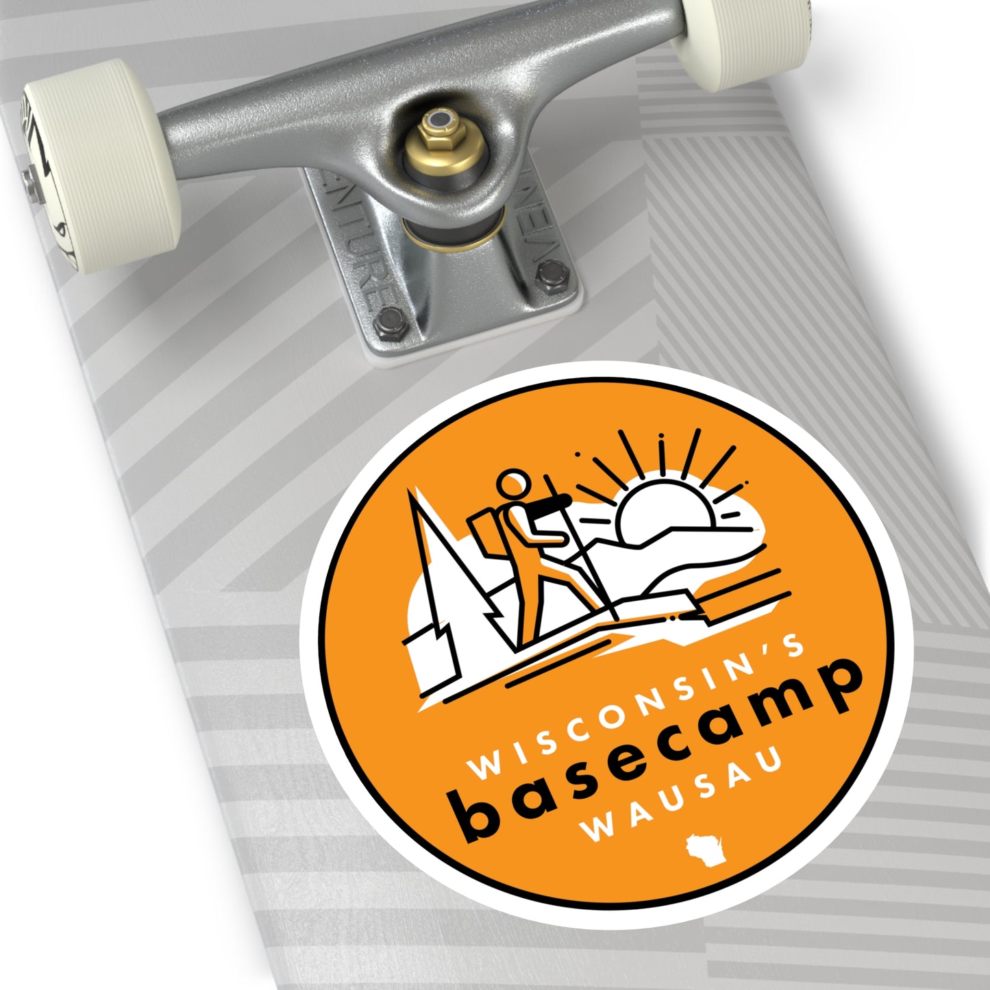 Round Stickers Wisconsin Basecamp Hiking Adventure