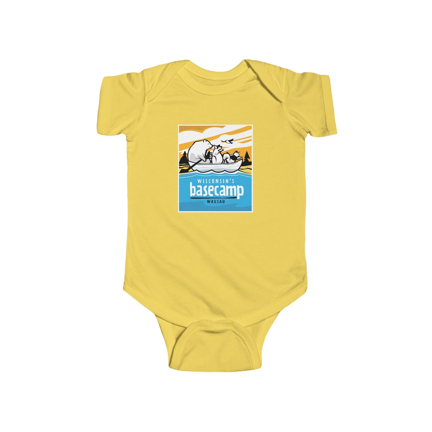Baby Bodysuit - Wisconsin Basecamp Animals Paddling Down Wisconsin River
