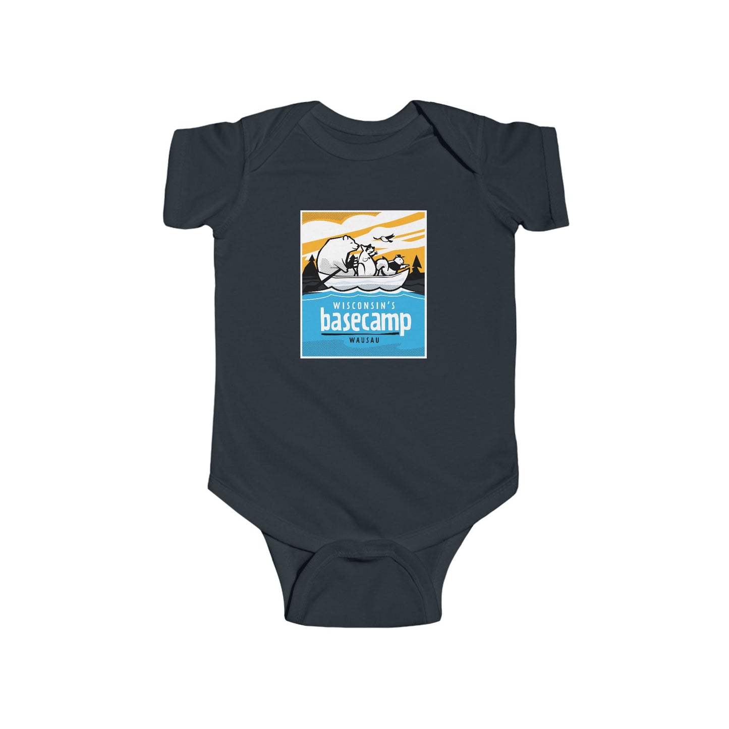 Baby Bodysuit - Wisconsin Basecamp Animals Paddling Down Wisconsin River