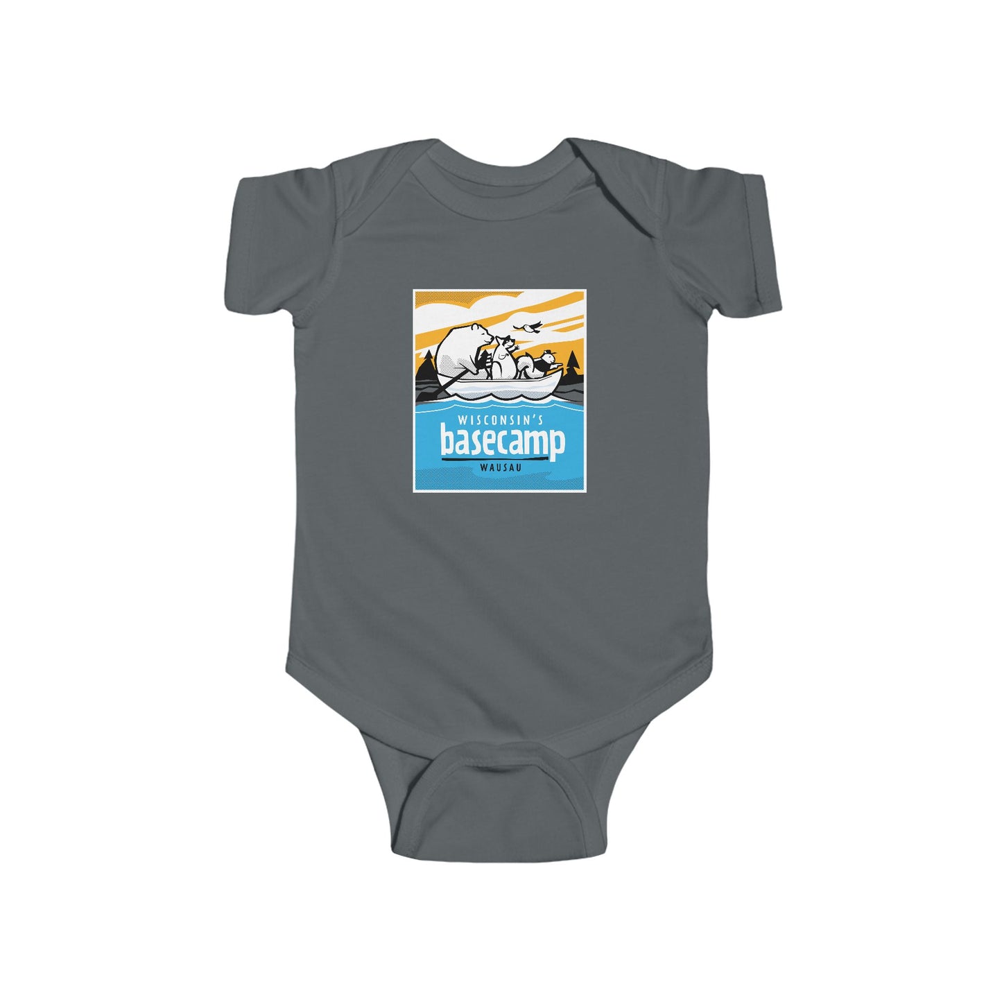 Baby Bodysuit - Wisconsin Basecamp Animals Paddling Down Wisconsin River