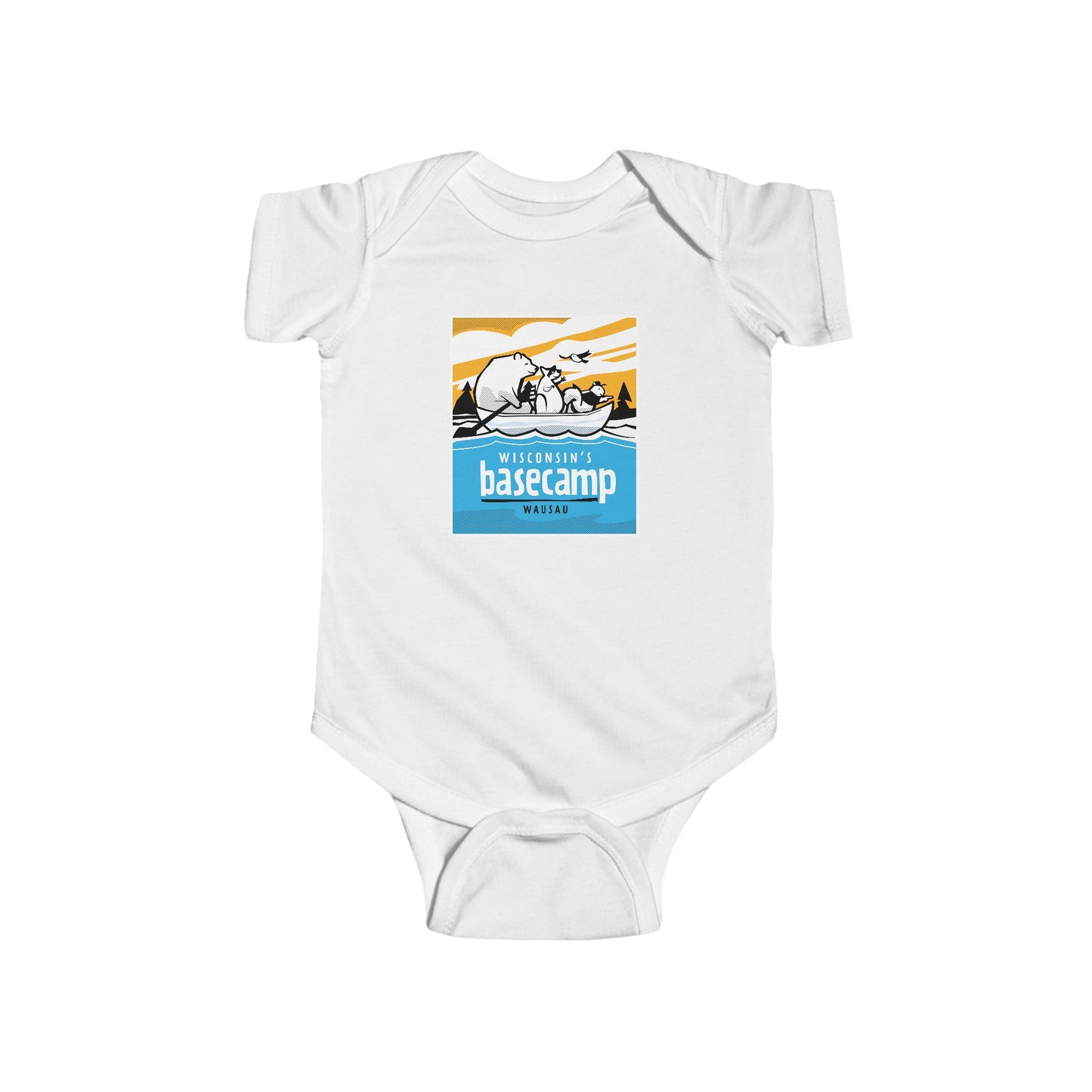 Baby Bodysuit - Wisconsin Basecamp Animals Paddling Down Wisconsin River
