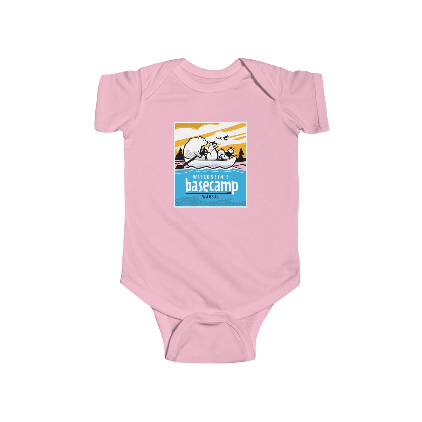 Baby Bodysuit - Wisconsin Basecamp Animals Paddling Down Wisconsin River