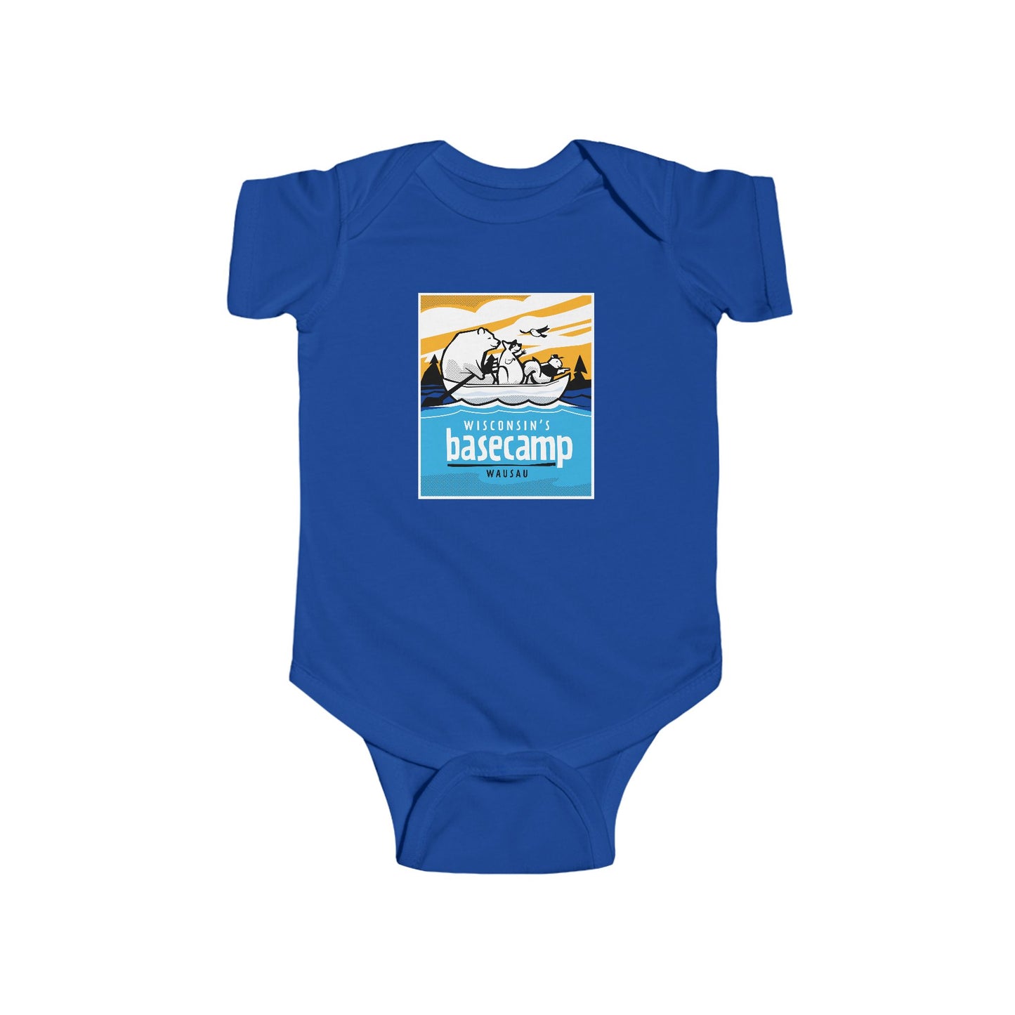 Baby Bodysuit - Wisconsin Basecamp Animals Paddling Down Wisconsin River