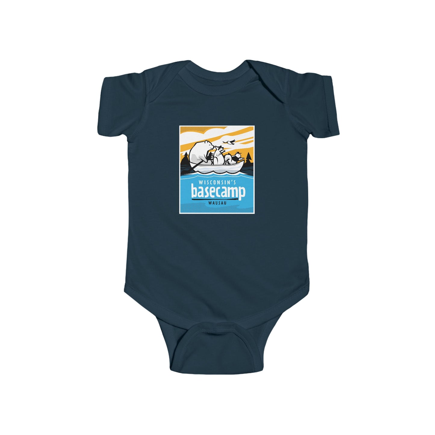 Baby Bodysuit - Wisconsin Basecamp Animals Paddling Down Wisconsin River
