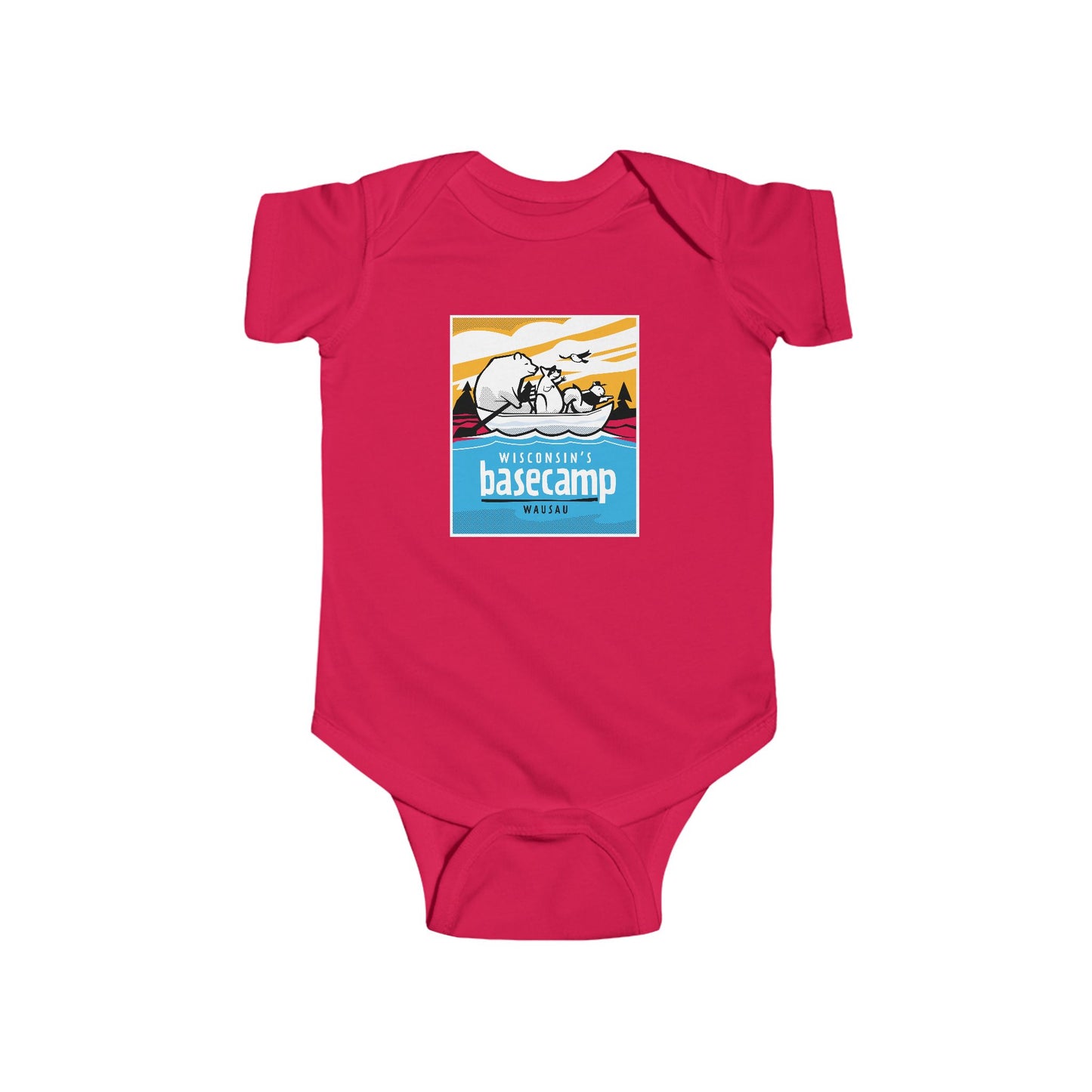 Baby Bodysuit - Wisconsin Basecamp Animals Paddling Down Wisconsin River