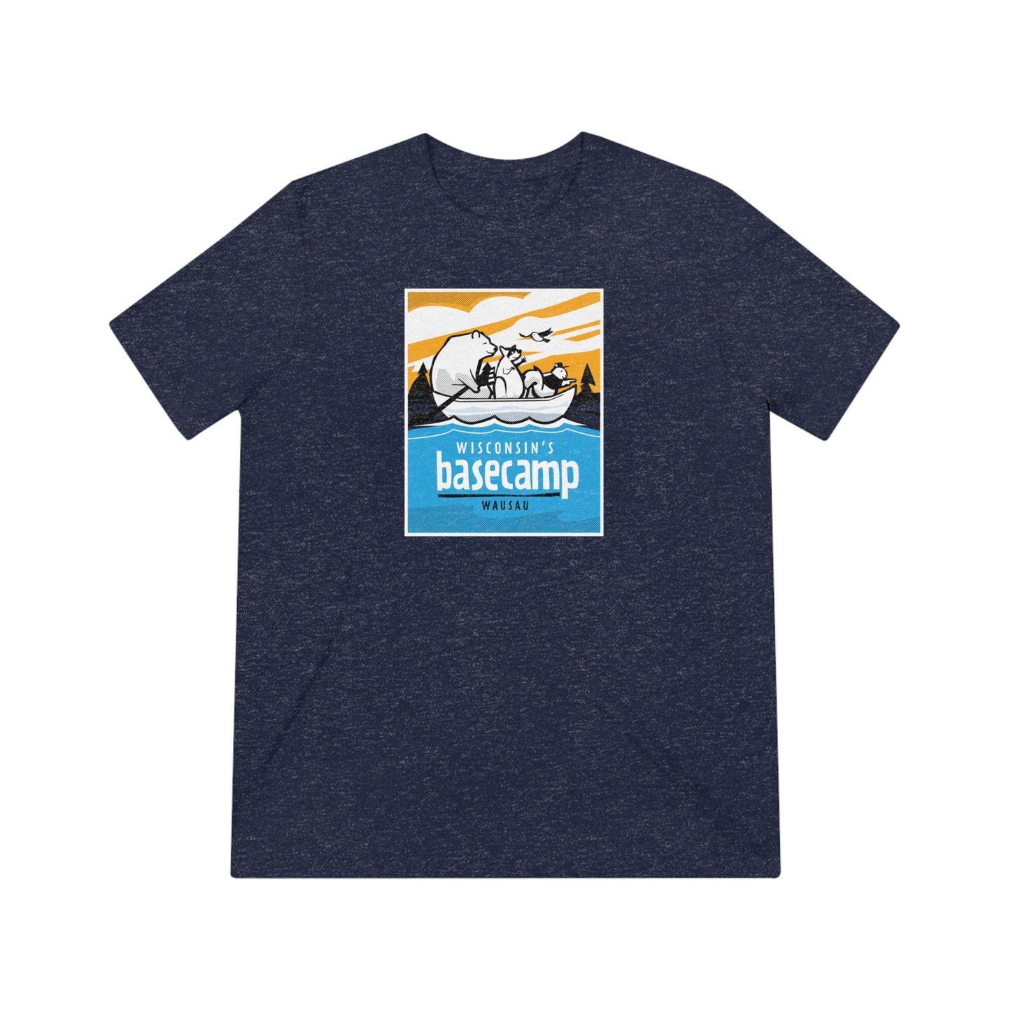 Unisex Triblend Tee - Wisconsin Basecamp Animals Paddling Down Wisconsin River