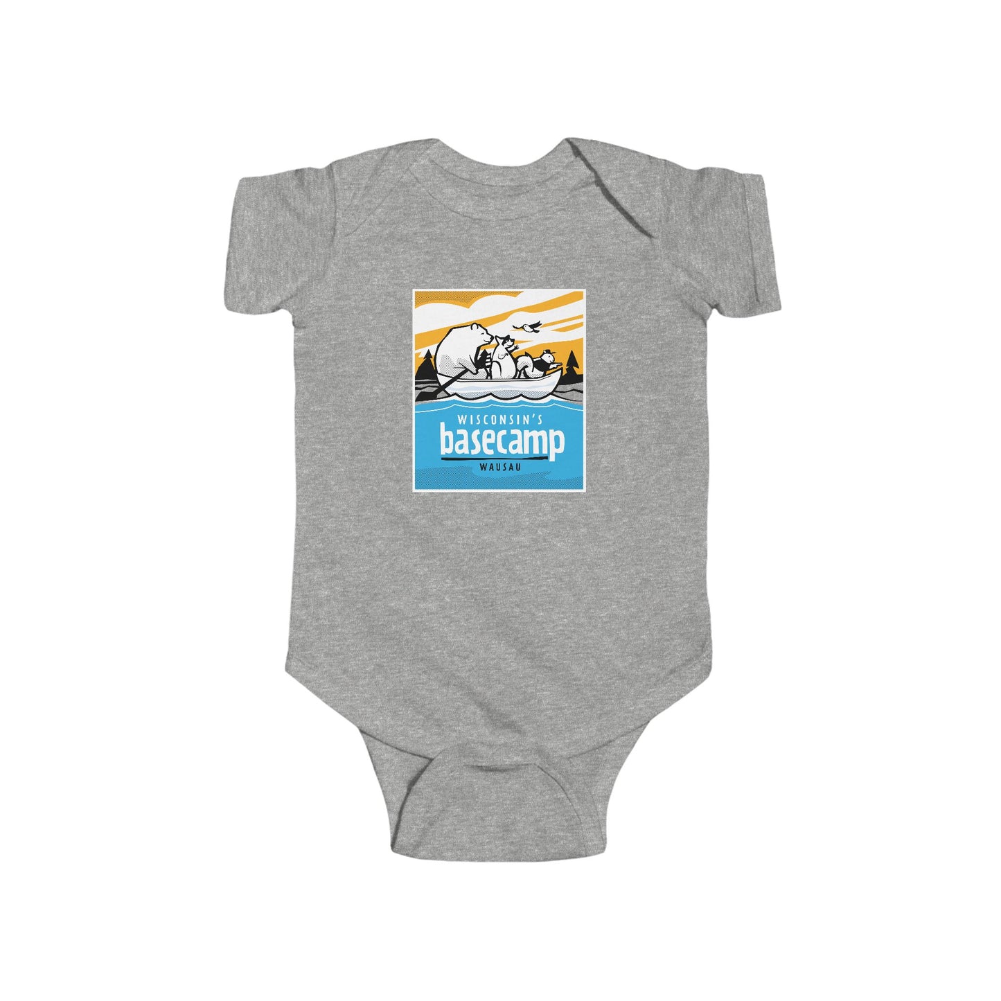 Baby Bodysuit - Wisconsin Basecamp Animals Paddling Down Wisconsin River