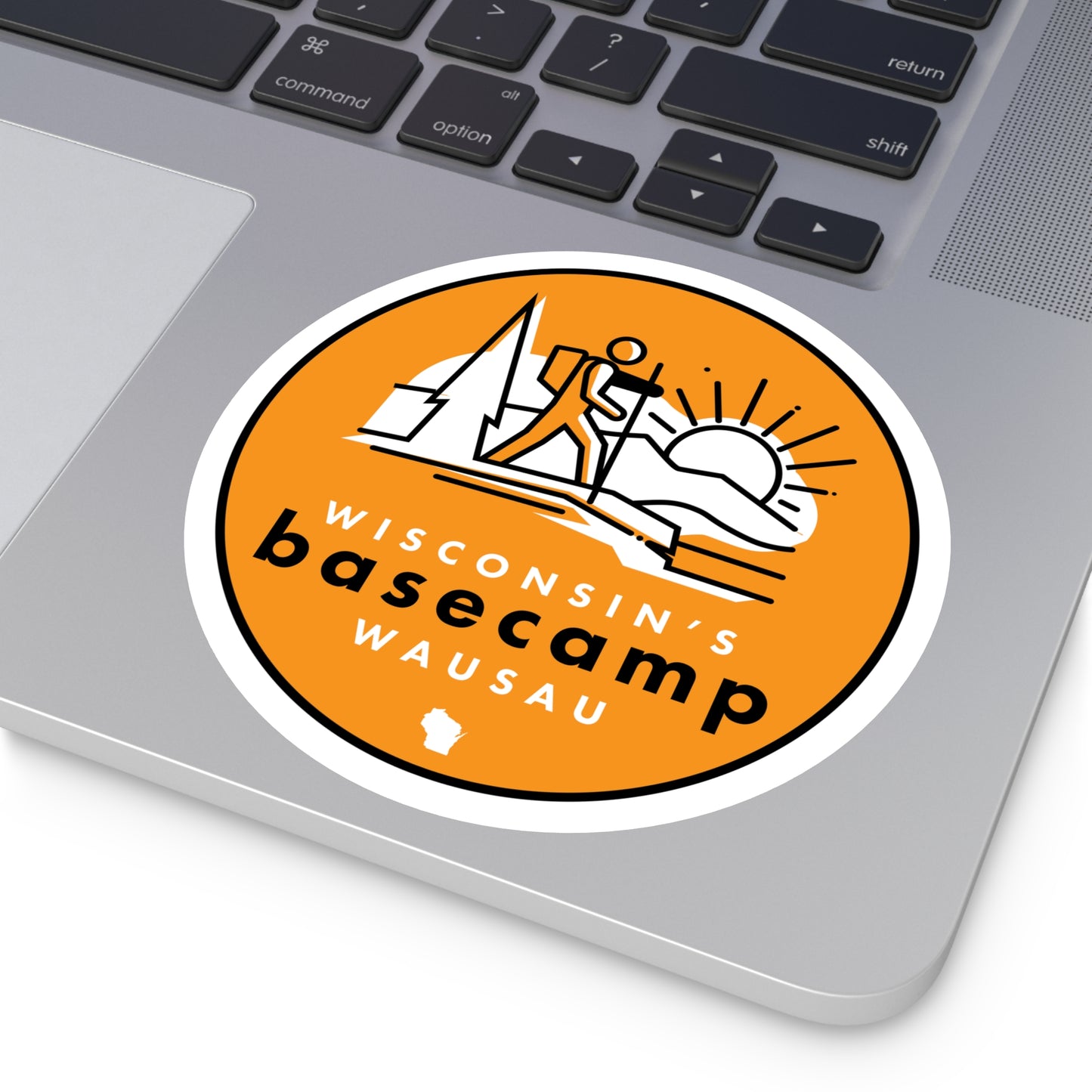 Round Stickers Wisconsin Basecamp Hiking Adventure