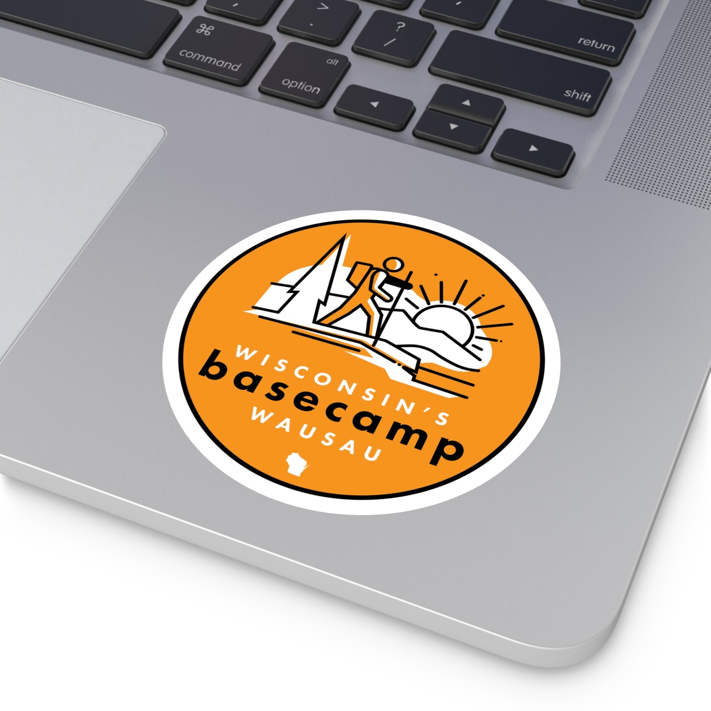 Round Stickers Wisconsin Basecamp Hiking Adventure