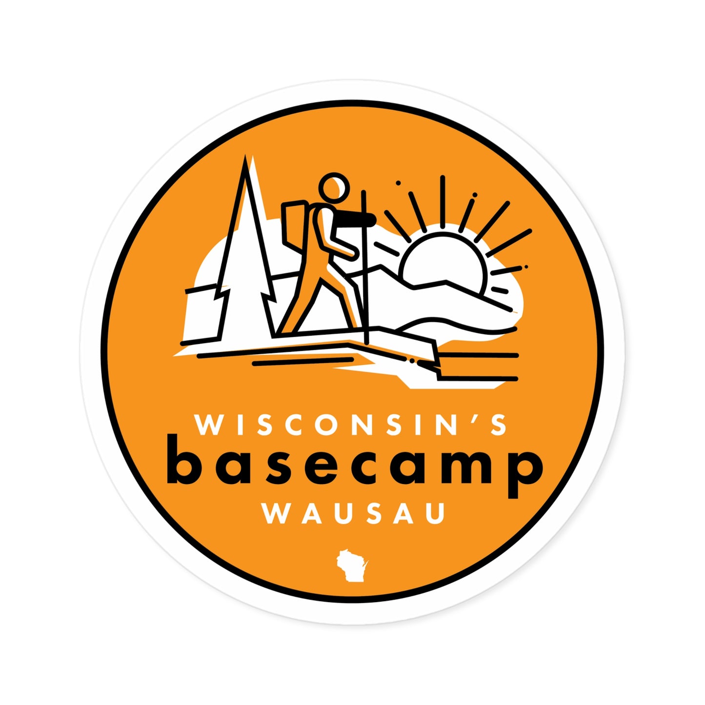 Round Stickers Wisconsin Basecamp Hiking Adventure
