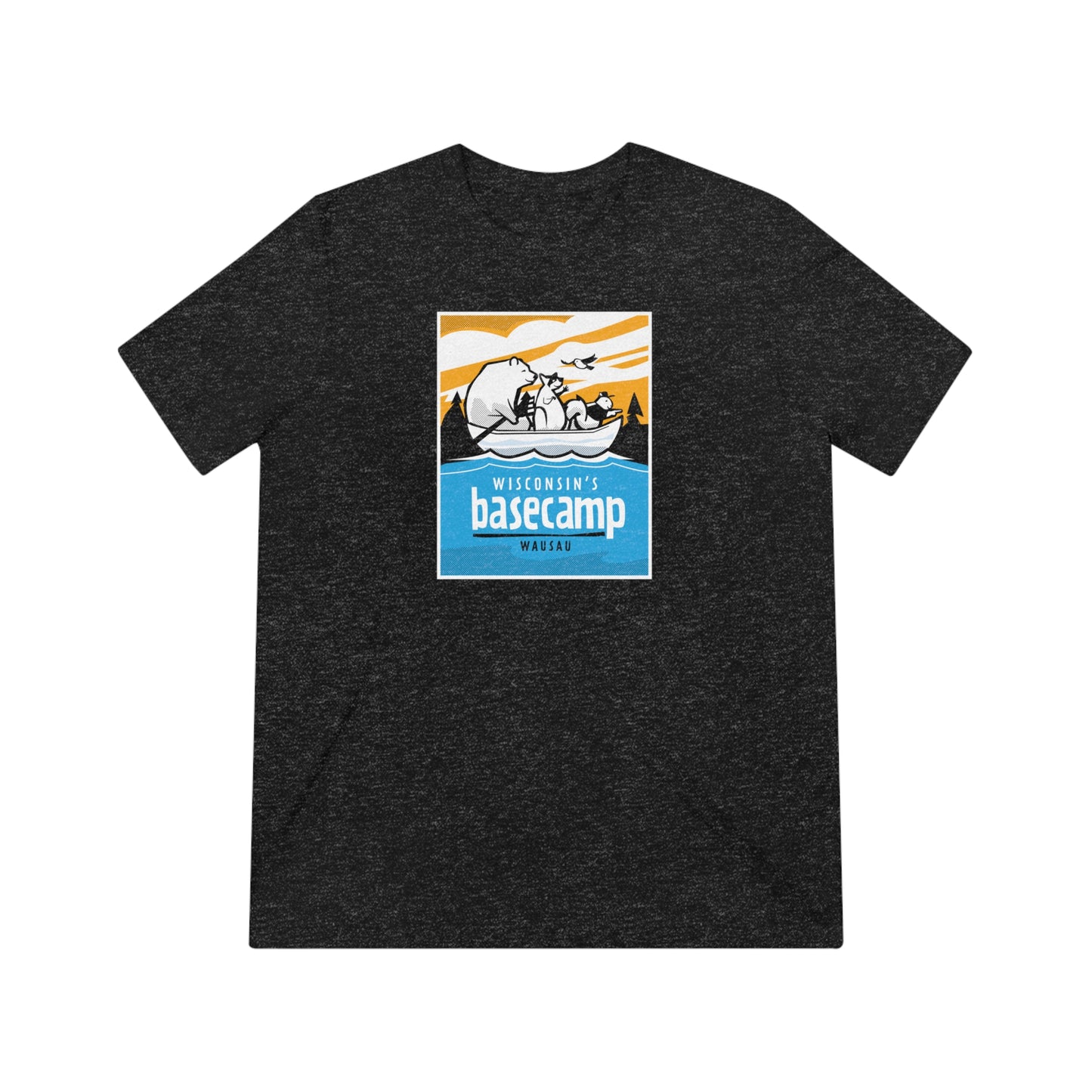 Unisex Triblend Tee - Wisconsin Basecamp Animals Paddling Down Wisconsin River
