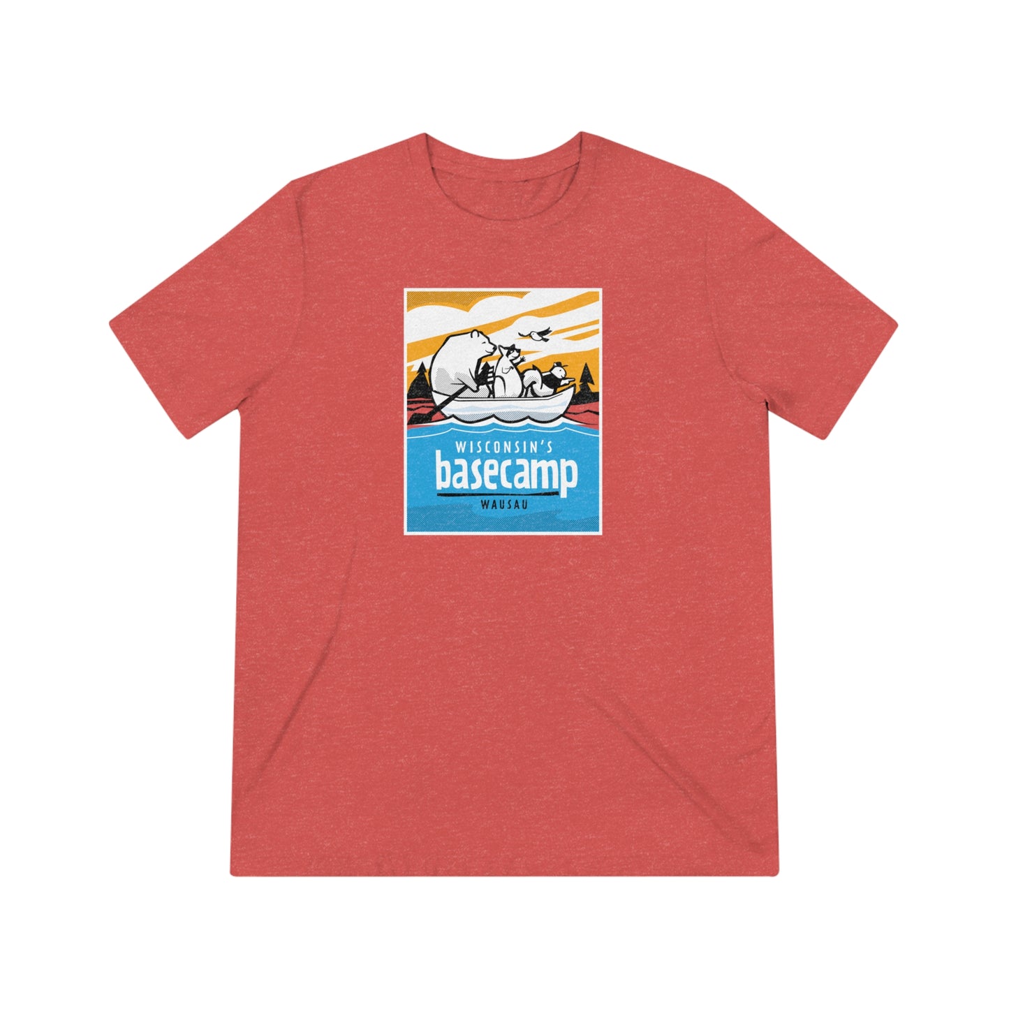 Unisex Triblend Tee - Wisconsin Basecamp Animals Paddling Down Wisconsin River