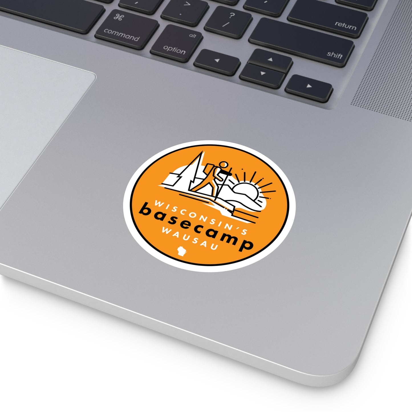 Round Stickers Wisconsin Basecamp Hiking Adventure
