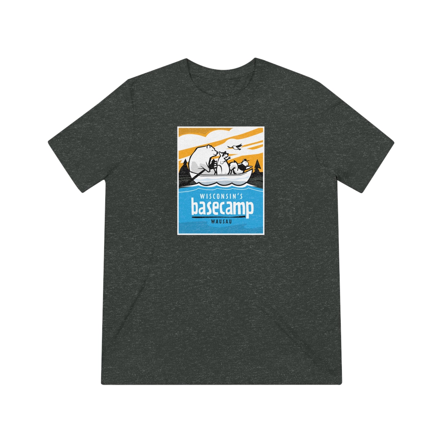 Unisex Triblend Tee - Wisconsin Basecamp Animals Paddling Down Wisconsin River