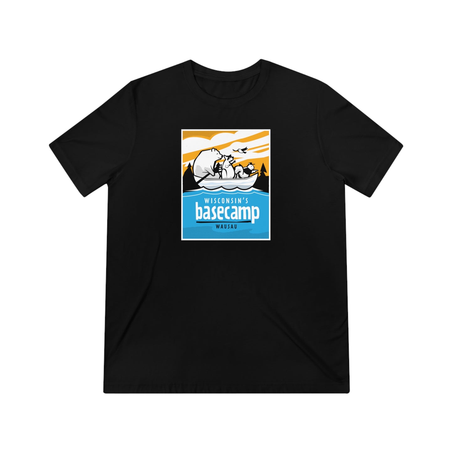 Unisex Triblend Tee - Wisconsin Basecamp Animals Paddling Down Wisconsin River